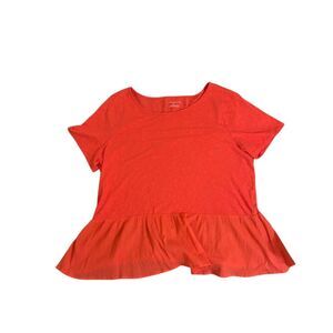 Talbots Womens XL Coral Orange 100% Cotton‎ Slub Knit Peplum Short Sleeve Top